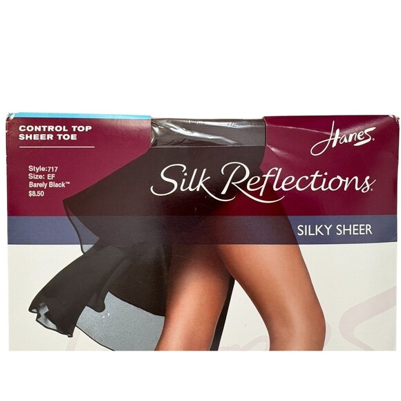 Hanes Silk Reflections Women's Silky Sheer Control Top Pantyhose Barely Black EF - Picture 2 of 7